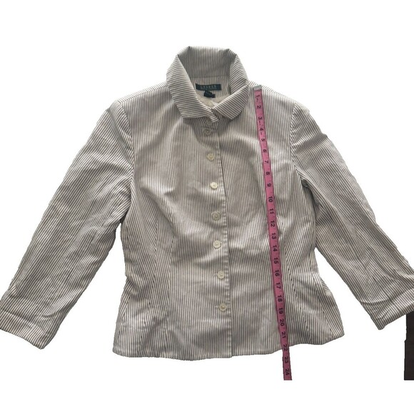 Ralph Lauren Pinstripe Jacket Linen Womens 10 Button Front Corpcore Chic Party - Picture 4 of 9
